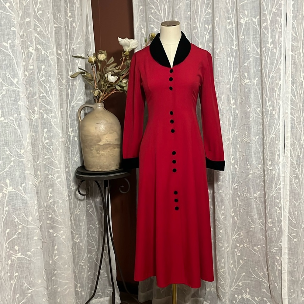 Vintage Randy Pantel Velvet Trimmed Rayon Full Length Dress/ Coat